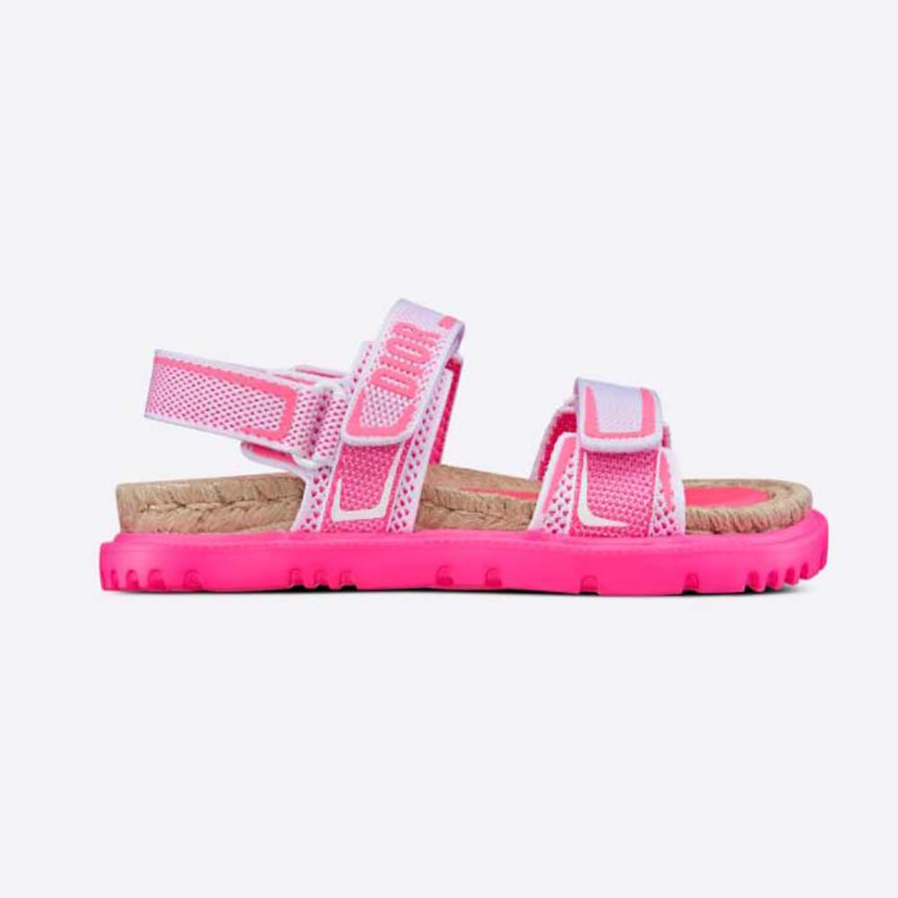 Side view of Dior Women Dioract Sandal White and Bright Pink Technical Mesh and Rubber