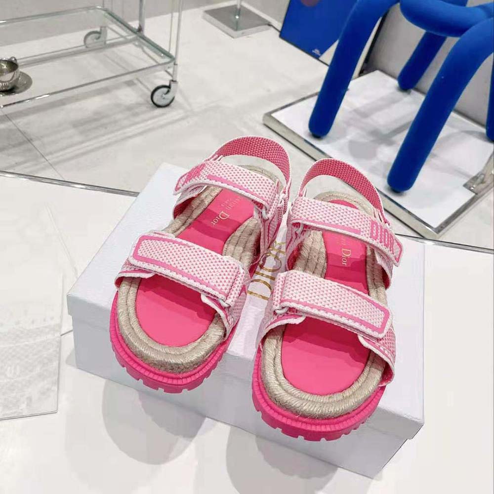 Close-up of bright pink mesh detail on Dior Women Dioract Sandal