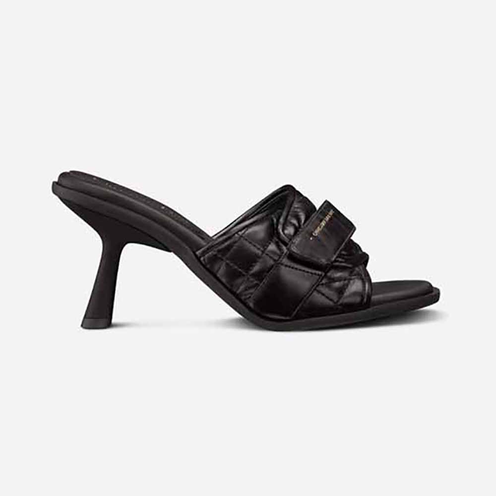 Side view of Dior Women Dio(r)evolution Heeled Slide in black calfskin