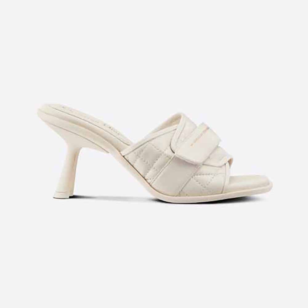 Side profile of Dior Women Dio(r)evolution Heeled Slide White Quilted Cannage Calfskin