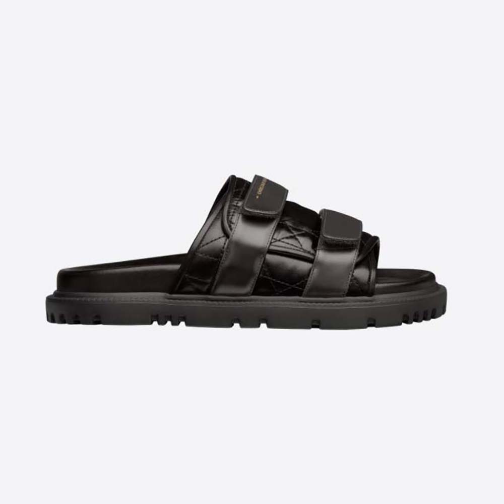 Side angle of Dior Women Dio(r)evolution Slide Black Quilted Cannage Calfskin