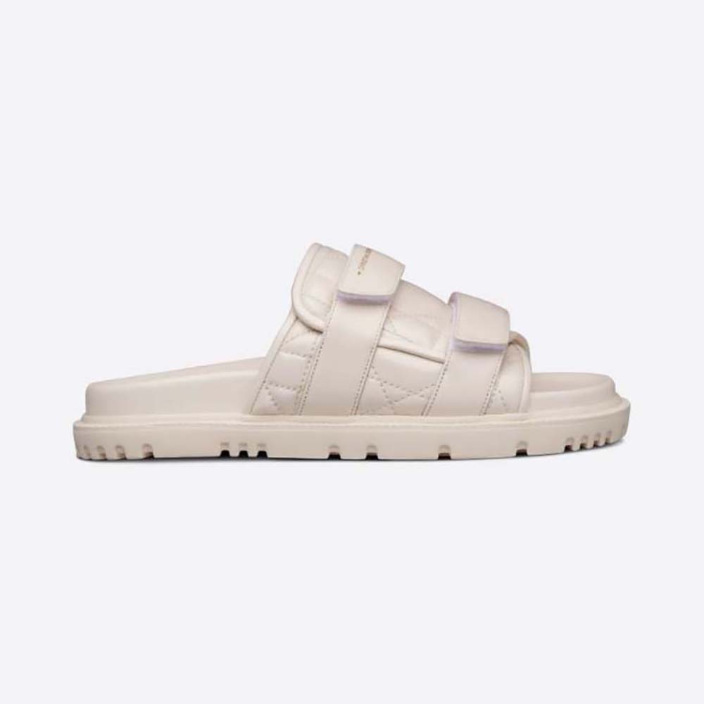 Side angle of Dior Women Dio(r)evolution Slide White Quilted Cannage Calfskin