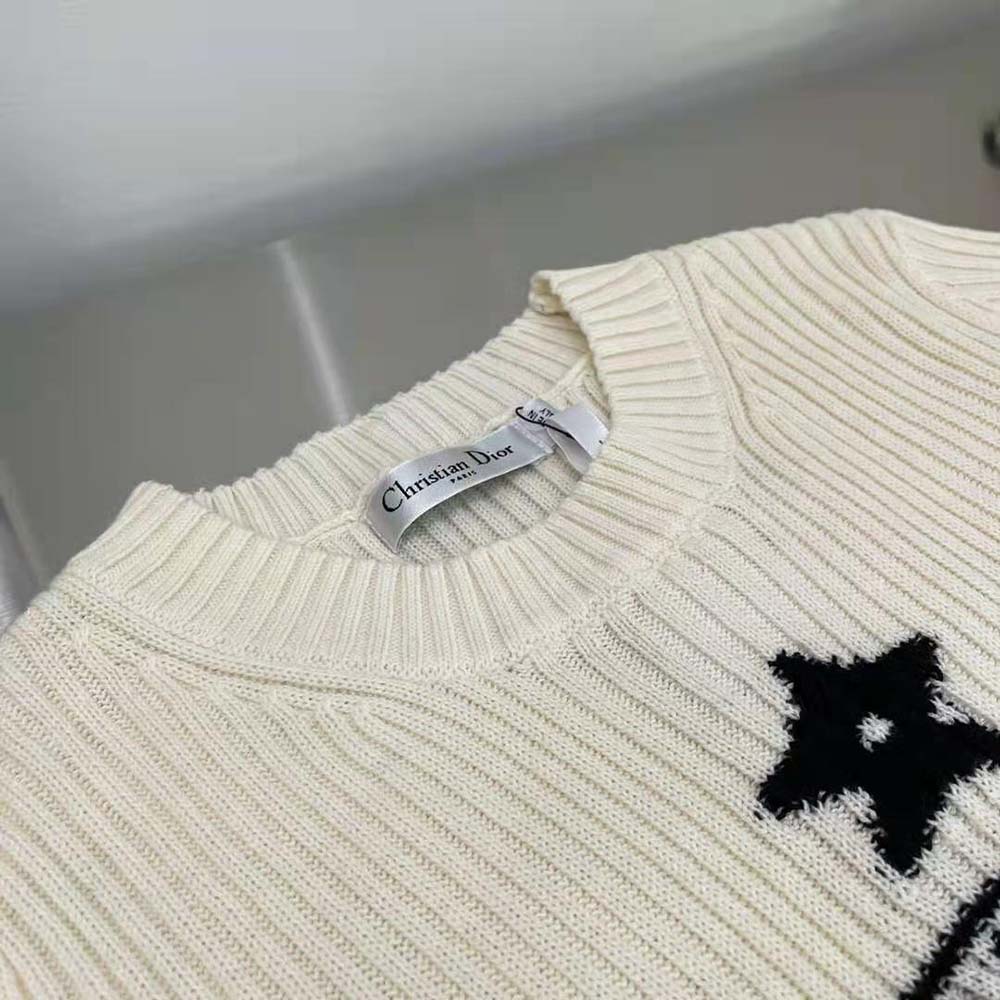 Dior Women Dioriviera Los Angeles Short-Sleeved Sweater Ecru and Bright Blue Cotton Knit with Signature - image 7