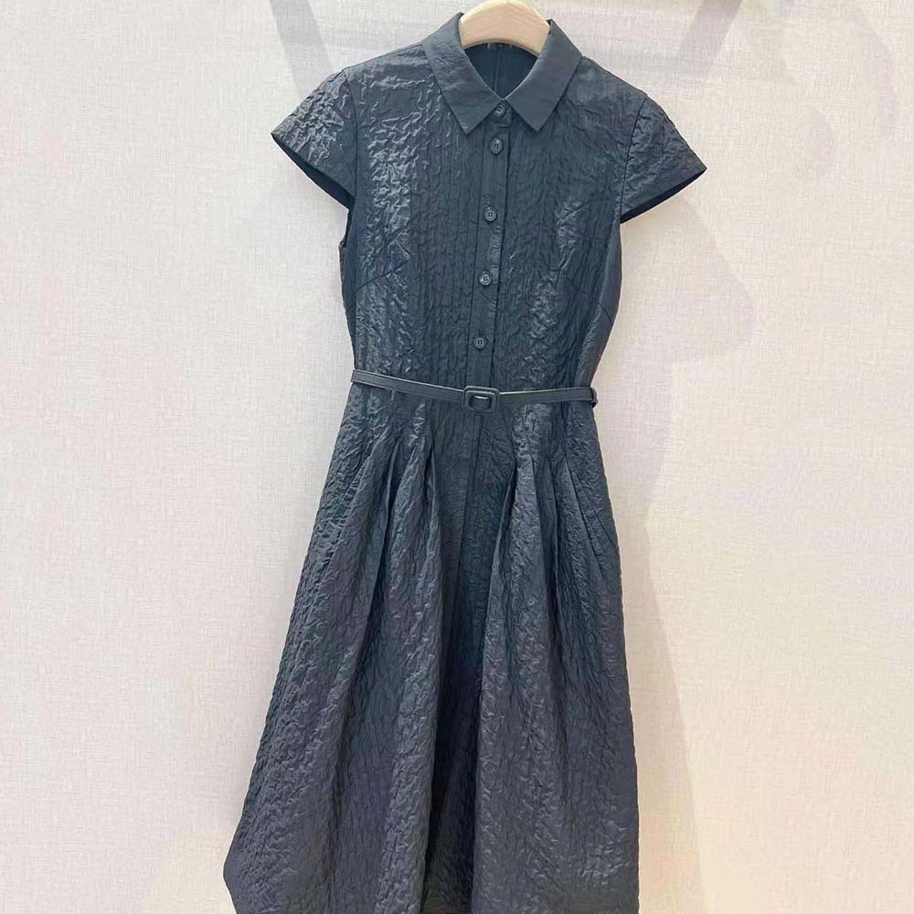 Dior Women Dress with Belt Black Cloqué Technical Fabric - image 4