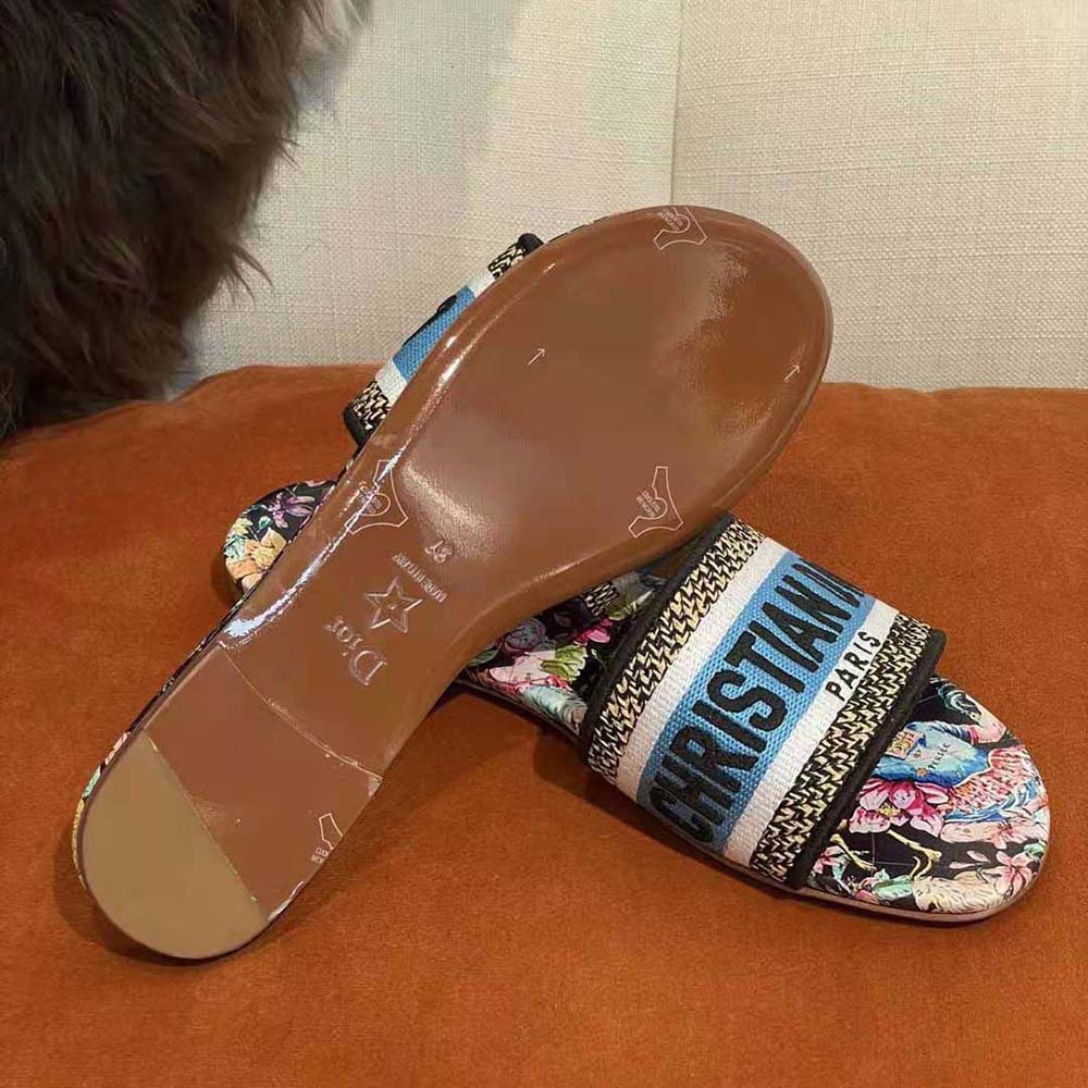 Dior Women Dway Slide Black Multicolor Embroidered Cotton with D-Constellation Motif - image 10