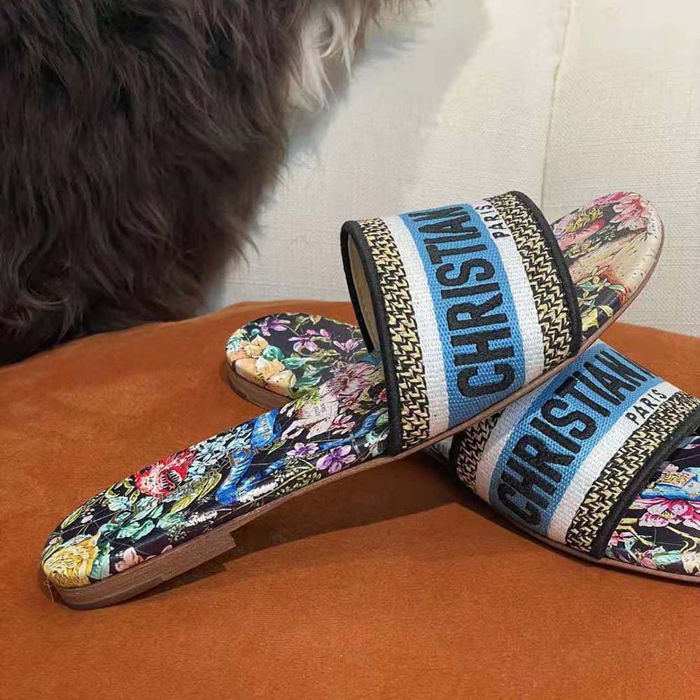 Dior Women Dway Slide Black Multicolor Embroidered Cotton with D-Constellation Motif - image 9