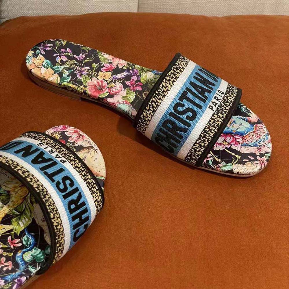 Dior Women Dway Slide Black Multicolor Embroidered Cotton with D-Constellation Motif - image 8