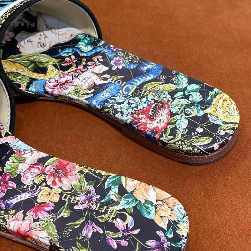 Dior Women Dway Slide Black Multicolor Embroidered Cotton with D-Constellation Motif - image 7