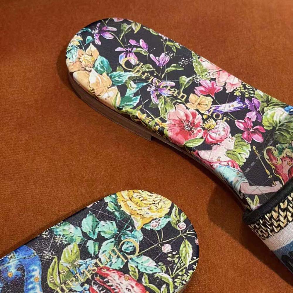 Dior Women Dway Slide Black Multicolor Embroidered Cotton with D-Constellation Motif - image 6