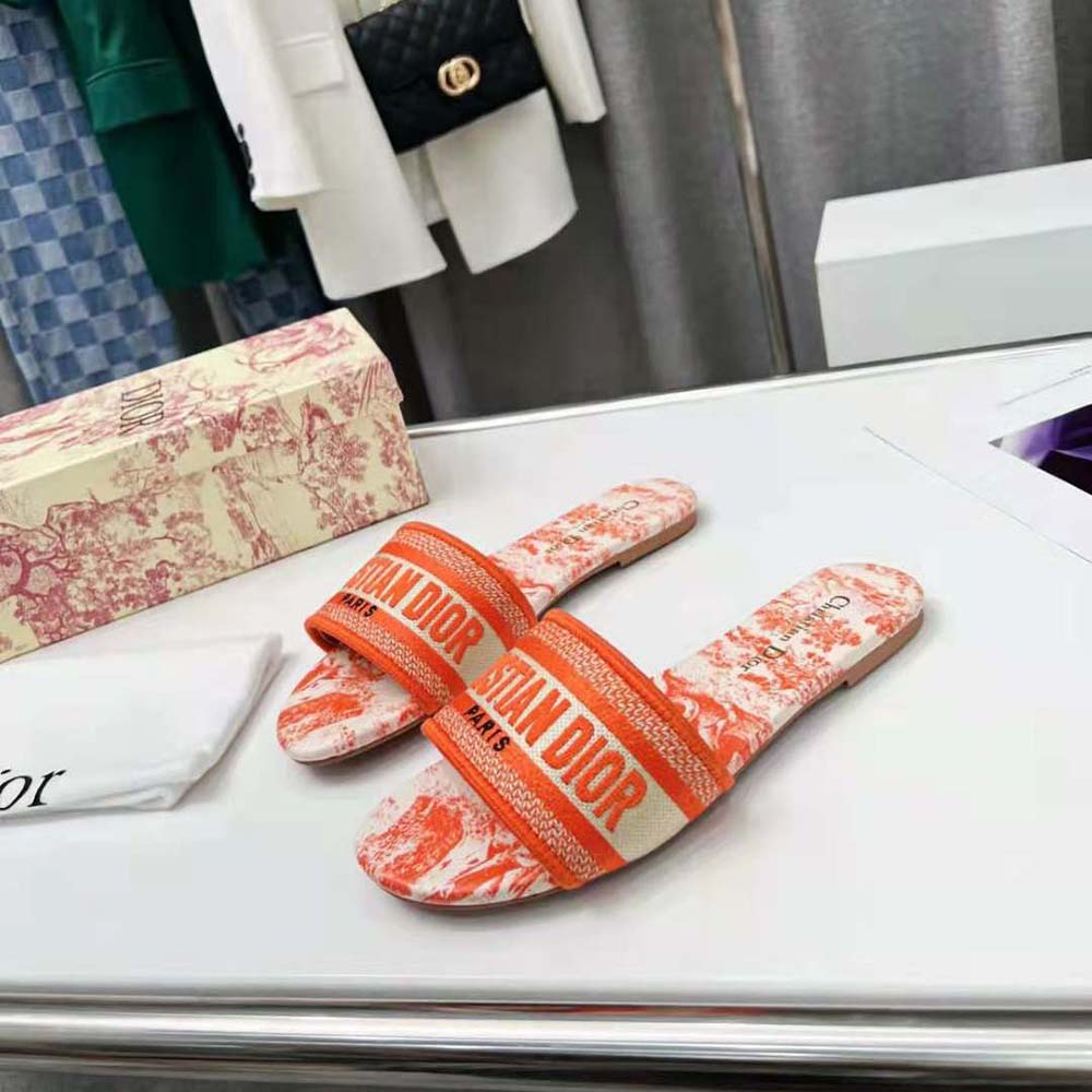 Dior Women Dway Slide Bright Orange Toile De Jouy Embroidered Cotton - image 4