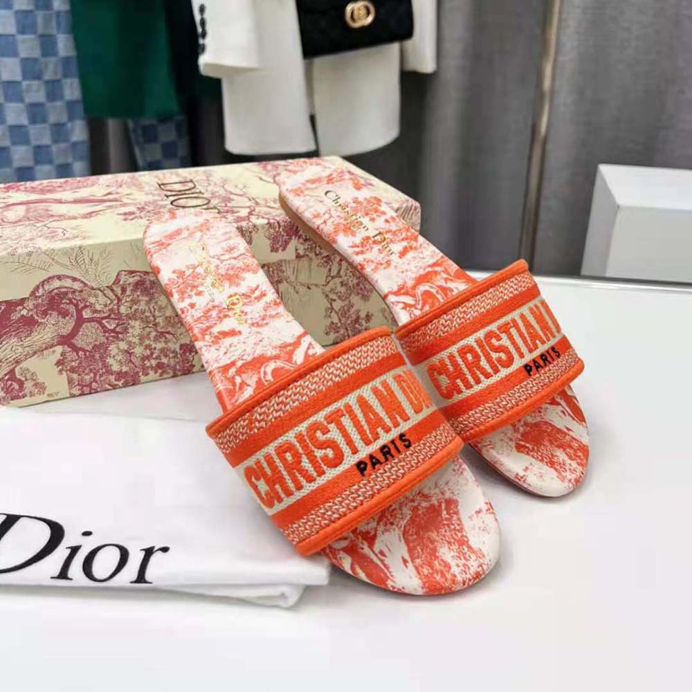 Dior Women Dway Slide Bright Orange Toile De Jouy Embroidered Cotton - image 5