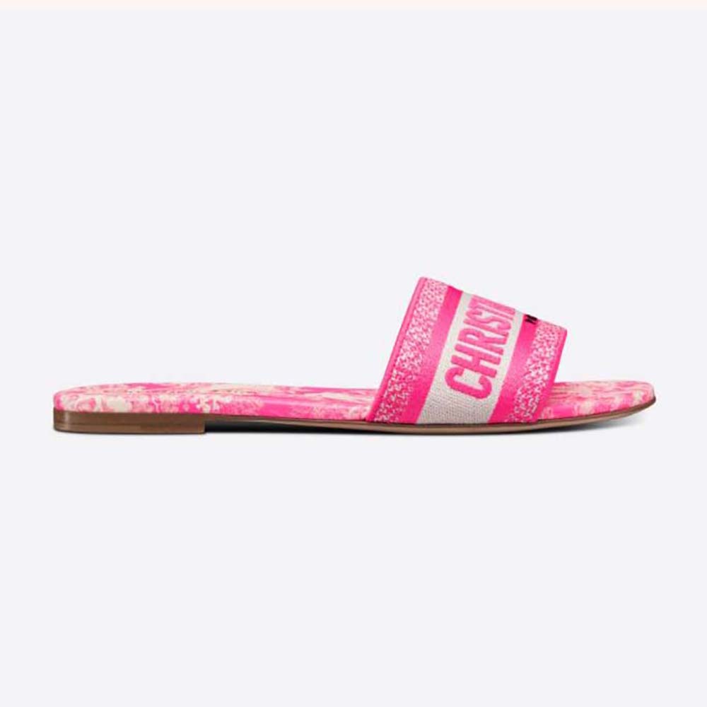 Side angle of Dior Women Dway Slide Bright Pink Toile De Jouy Embroidered Cotton