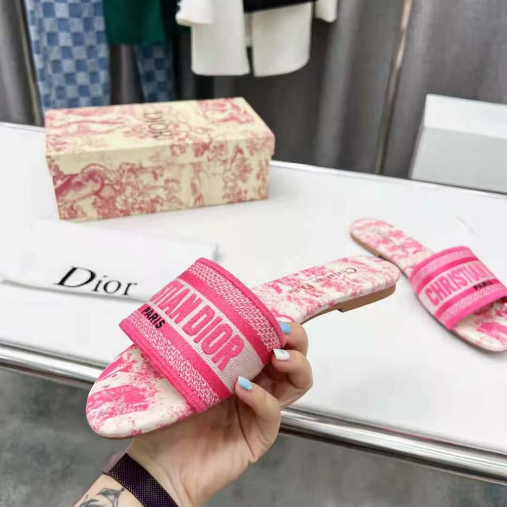Dior Women Dway Slide Bright Pink Toile De Jouy Embroidered Cotton - image 5