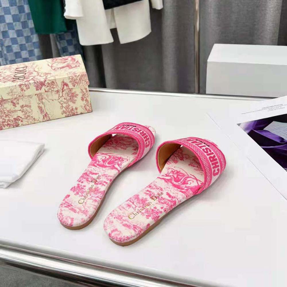 Dior Women Dway Slide Bright Pink Toile De Jouy Embroidered Cotton - image 4