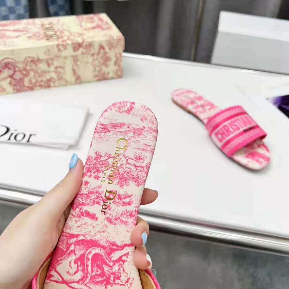Dior Women Dway Slide Bright Pink Toile De Jouy Embroidered Cotton - image 10