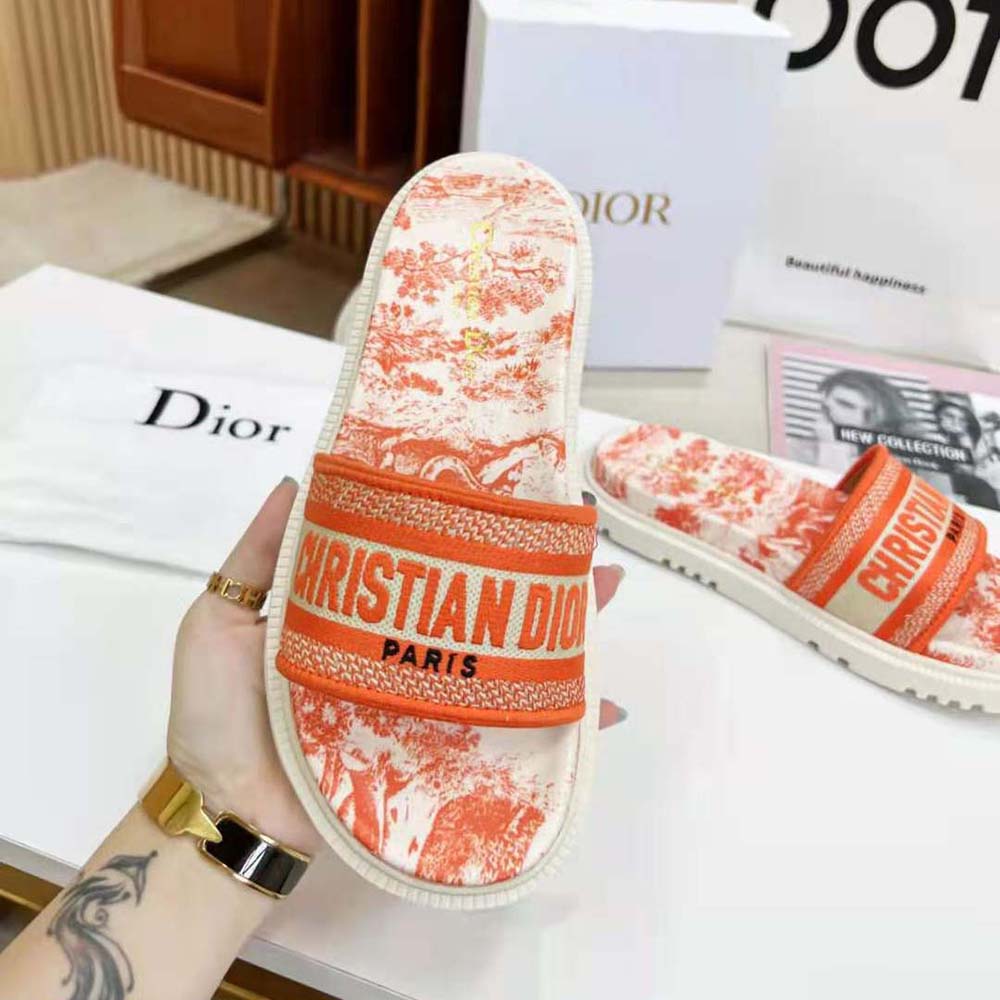 Dior Women Dway Slide Bright Toile De Jouy Embroidered Cotton-Orange - image 8