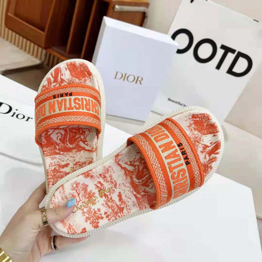 Dior Women Dway Slide Bright Toile De Jouy Embroidered Cotton-Orange - image 6