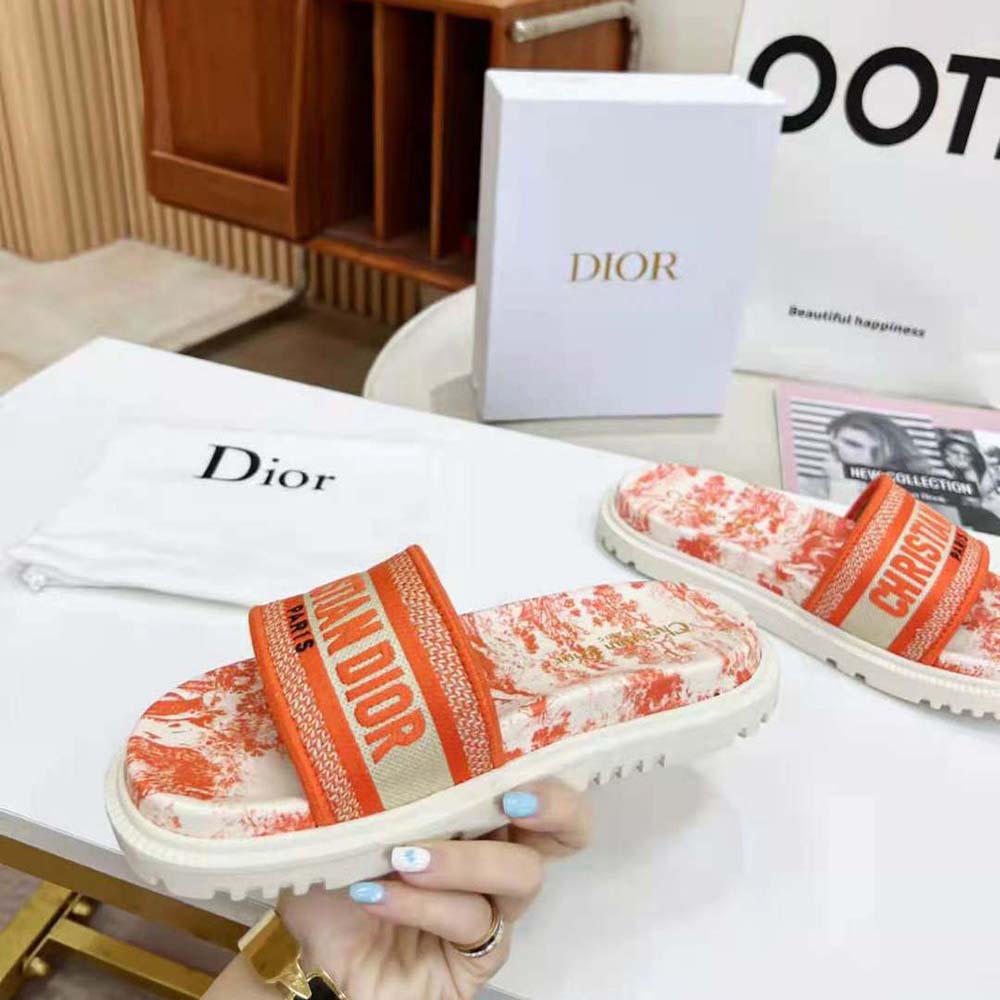 Dior Women Dway Slide Bright Toile De Jouy Embroidered Cotton-Orange - image 7