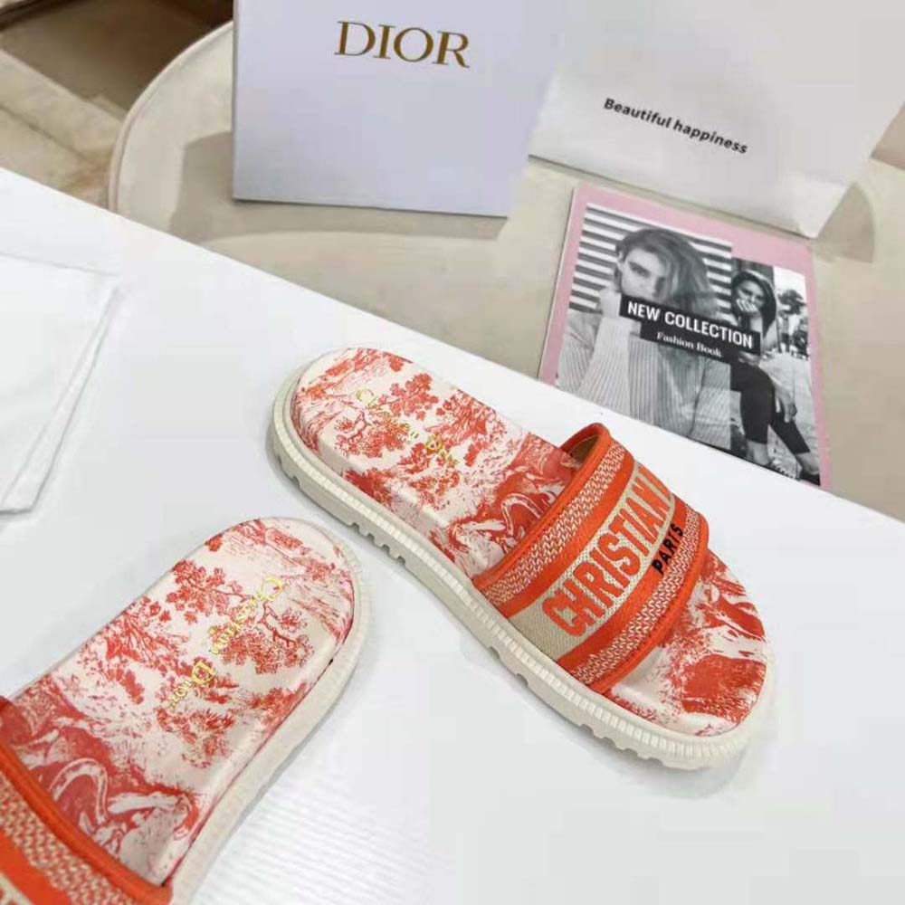 Dior Women Dway Slide Bright Toile De Jouy Embroidered Cotton-Orange - image 5