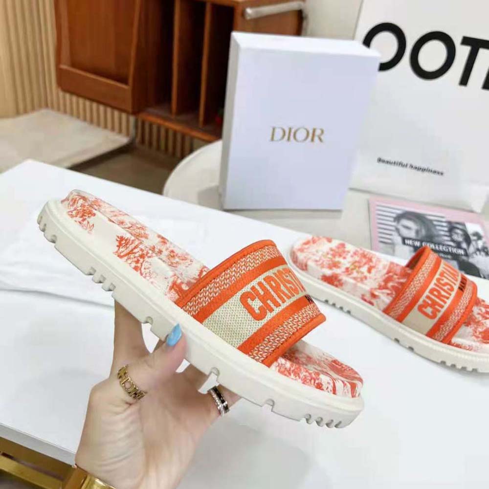 Dior Women Dway Slide Bright Toile De Jouy Embroidered Cotton-Orange - image 4