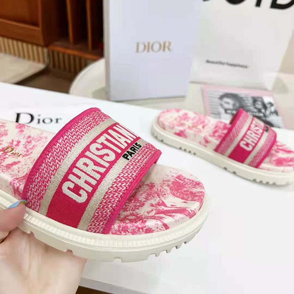 Dior Women Dway Slide Bright Toile de Jouy Embroidered Cotton-Pink - image 9