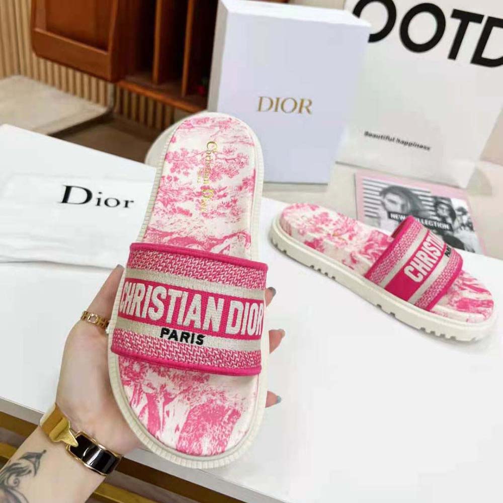 Dior Women Dway Slide Bright Toile de Jouy Embroidered Cotton-Pink - image 8