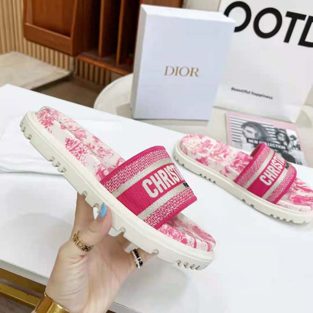Dior Women Dway Slide Bright Toile de Jouy Embroidered Cotton-Pink - image 10