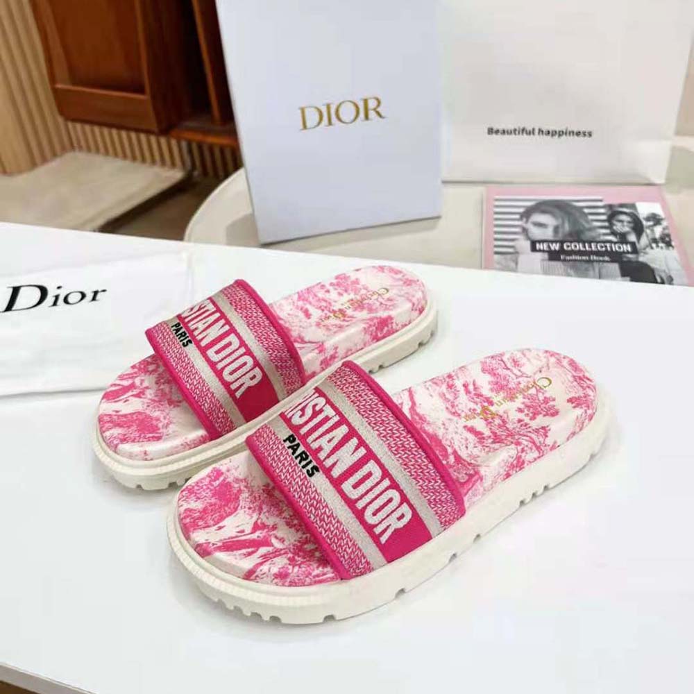 Dior Women Dway Slide Bright Toile de Jouy Embroidered Cotton-Pink - image 4