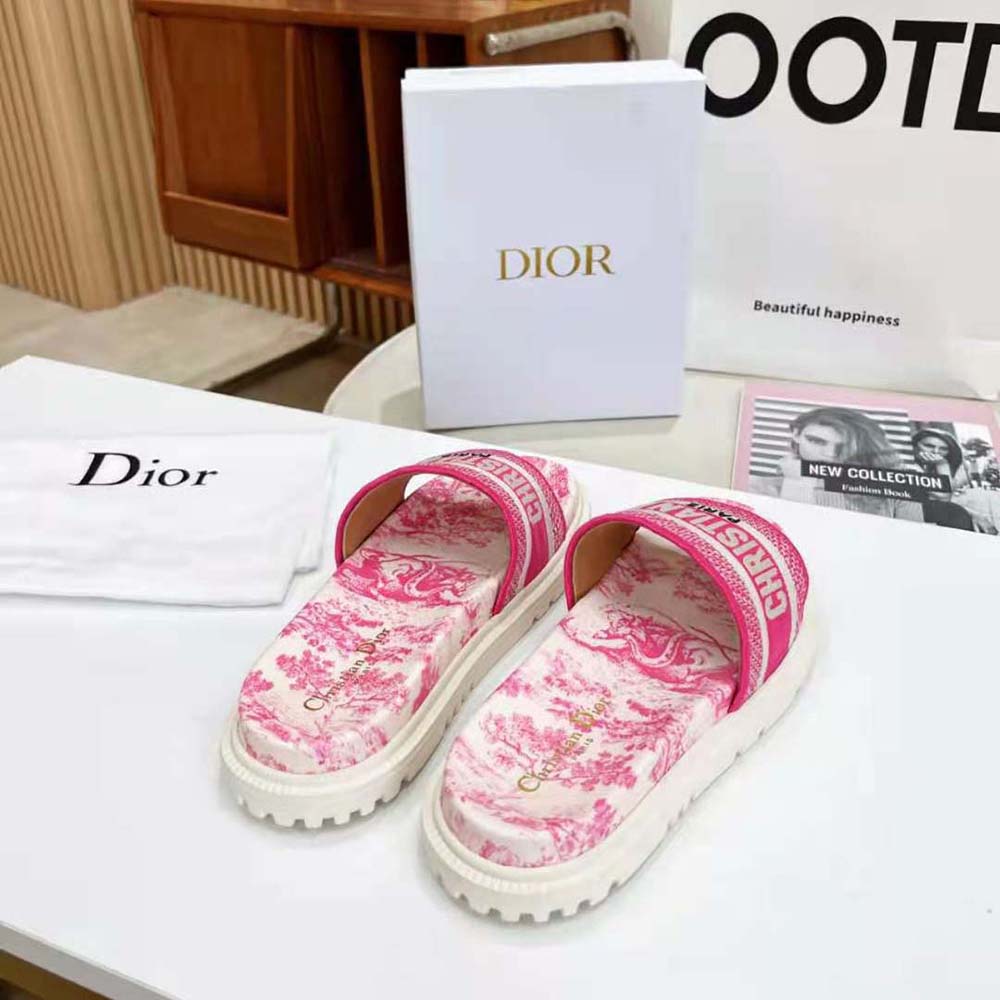 Dior Women Dway Slide Bright Toile de Jouy Embroidered Cotton-Pink - image 5