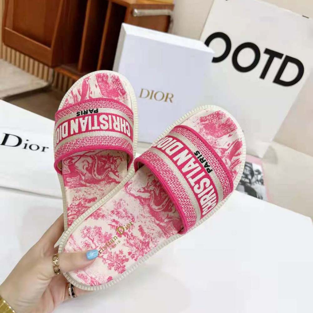 Dior Women Dway Slide Bright Toile de Jouy Embroidered Cotton-Pink - image 6