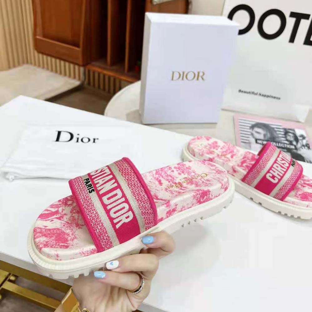 Dior Women Dway Slide Bright Toile de Jouy Embroidered Cotton-Pink - image 7