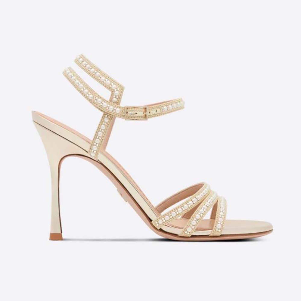 Side angle of Dior Women Gem Heeled Sandal with bead embroidery