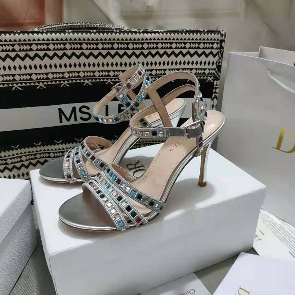 Top view showcasing embroidery and silhouette of Dior Women Gem Heeled Sandal