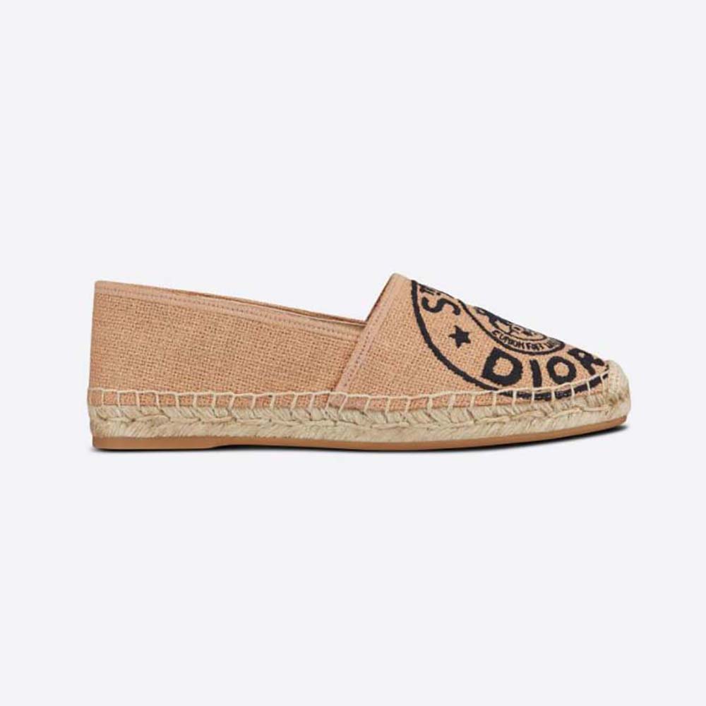 Side view of Dior Women Granville Espadrille Beige Jute Canvas Embroidered