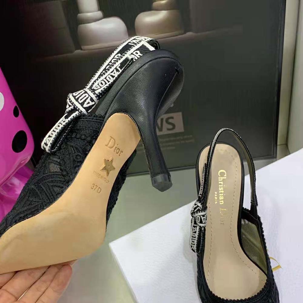 Dior Women J Adior Slingback Pump Black Macramé Embroidered Cotton - image 10