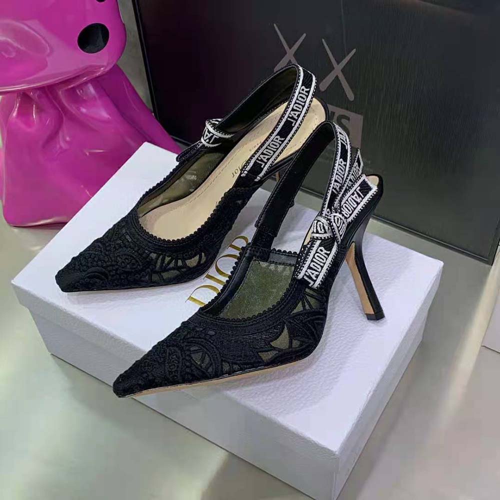 Dior Women J Adior Slingback Pump Black Macramé Embroidered Cotton - image 5