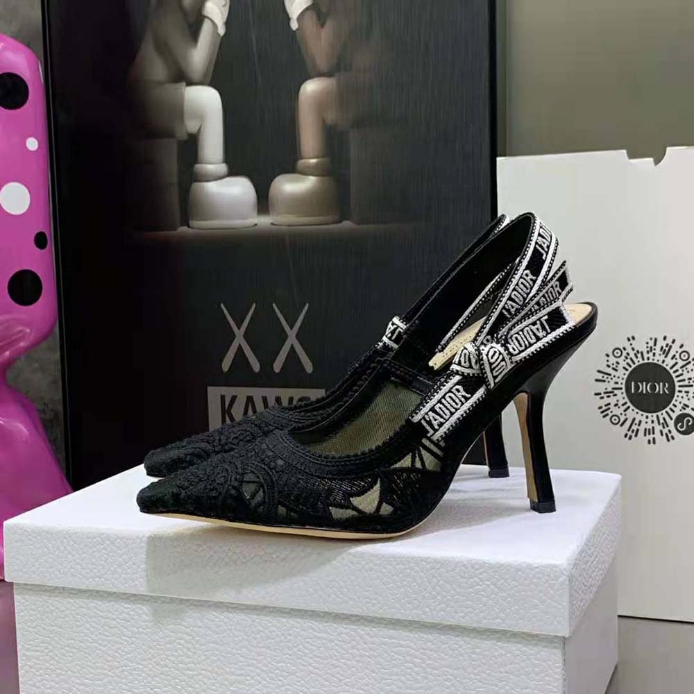 Dior Women J Adior Slingback Pump Black Macramé Embroidered Cotton - image 6
