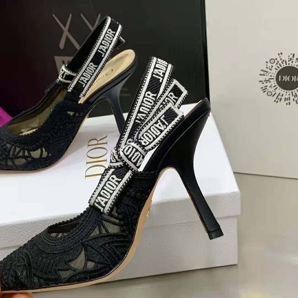 Dior Women J Adior Slingback Pump Black Macramé Embroidered Cotton - image 9