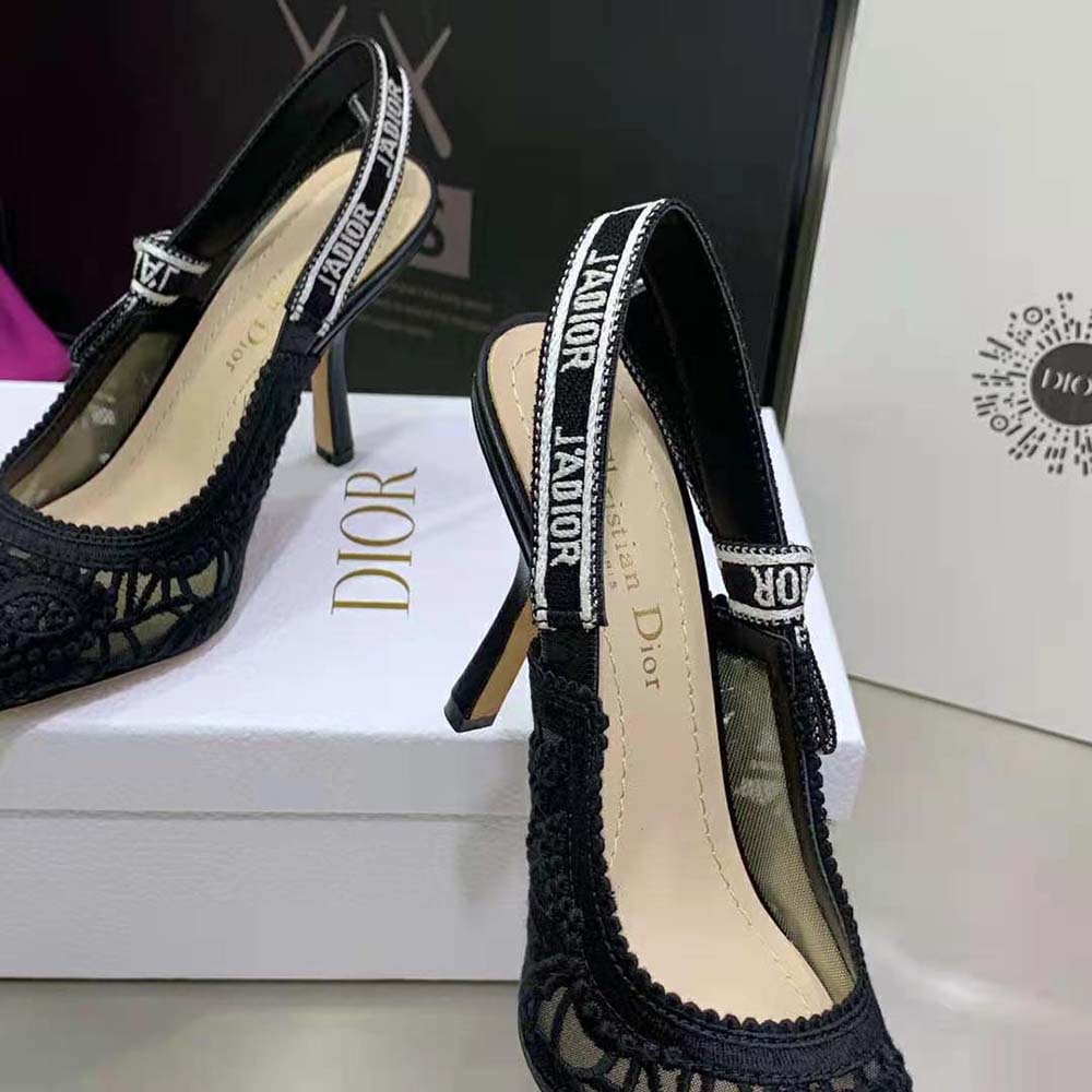 Dior Women J Adior Slingback Pump Black Macramé Embroidered Cotton - image 8