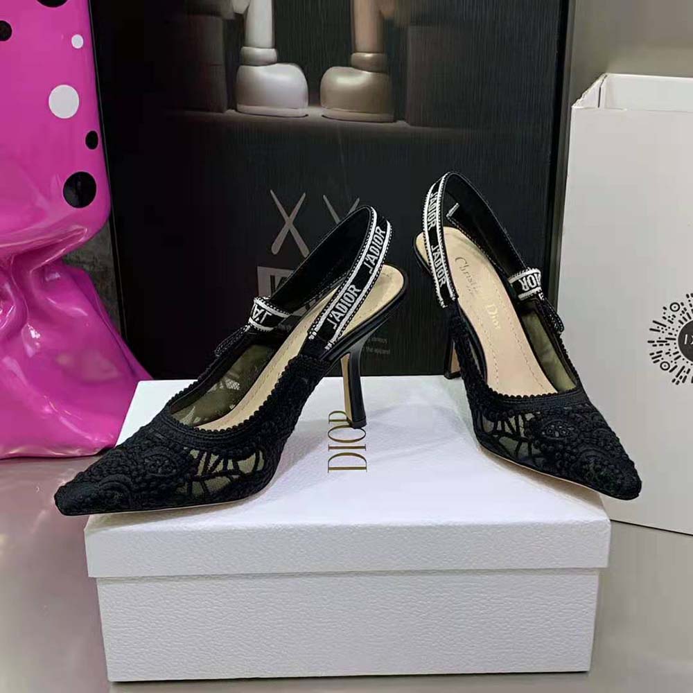 Dior Women J Adior Slingback Pump Black Macramé Embroidered Cotton - image 4