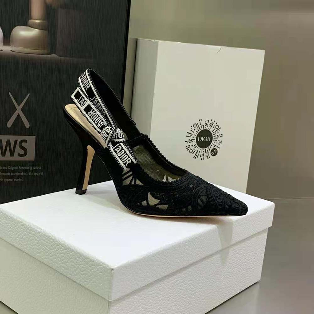 Dior Women J Adior Slingback Pump Black Macramé Embroidered Cotton - image 7