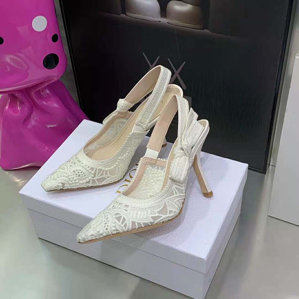 Dior Women J Adior Slingback Pump White Macramé Embroidered Cotton - image 4