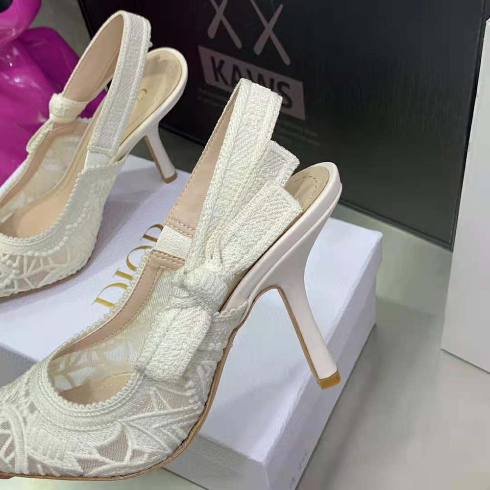 Dior Women J Adior Slingback Pump White Macramé Embroidered Cotton - image 9