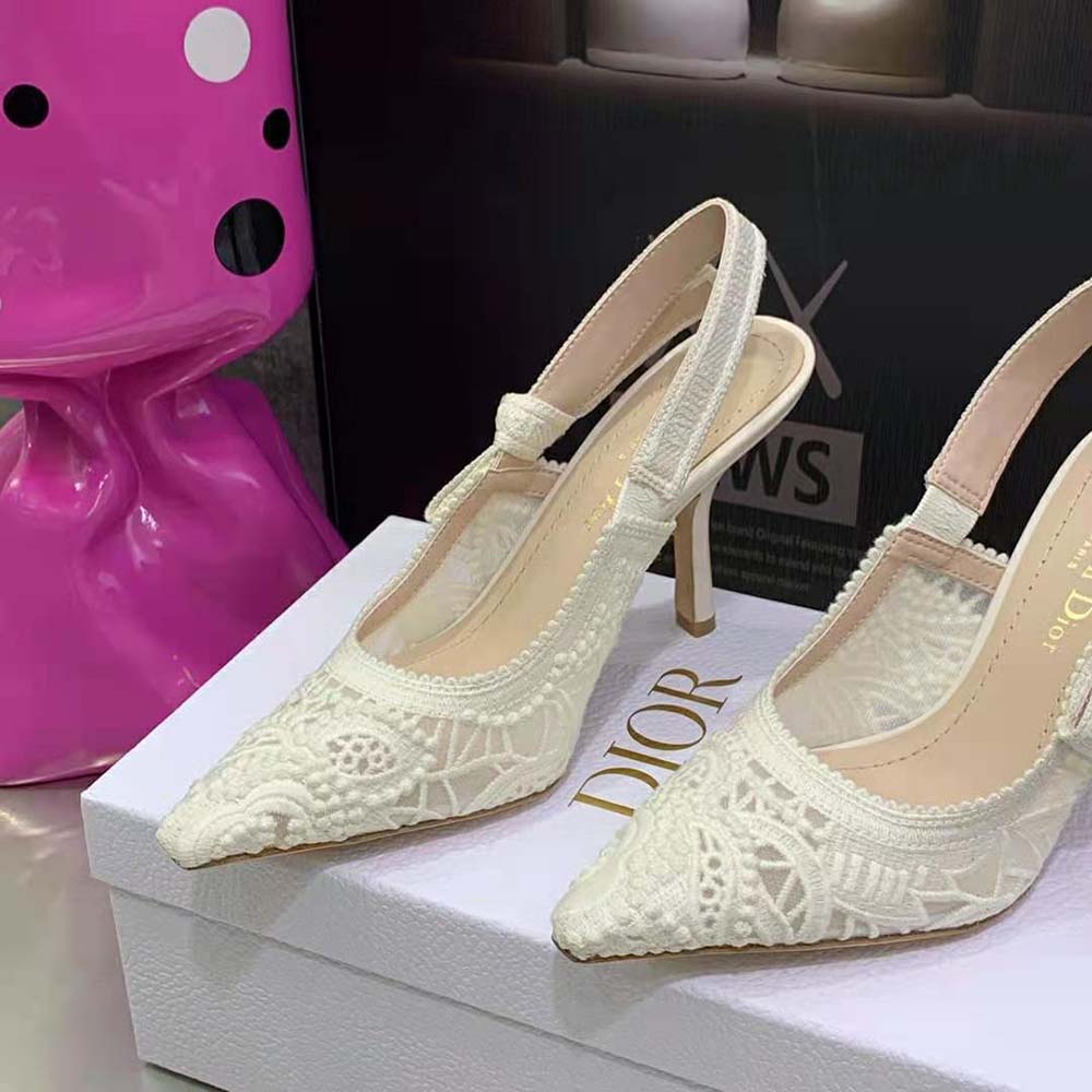 Dior Women J Adior Slingback Pump White Macramé Embroidered Cotton - image 8
