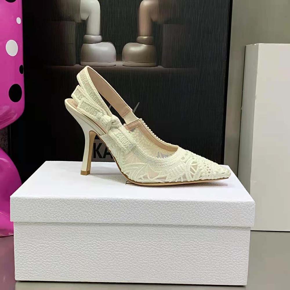 Dior Women J Adior Slingback Pump White Macramé Embroidered Cotton - image 6