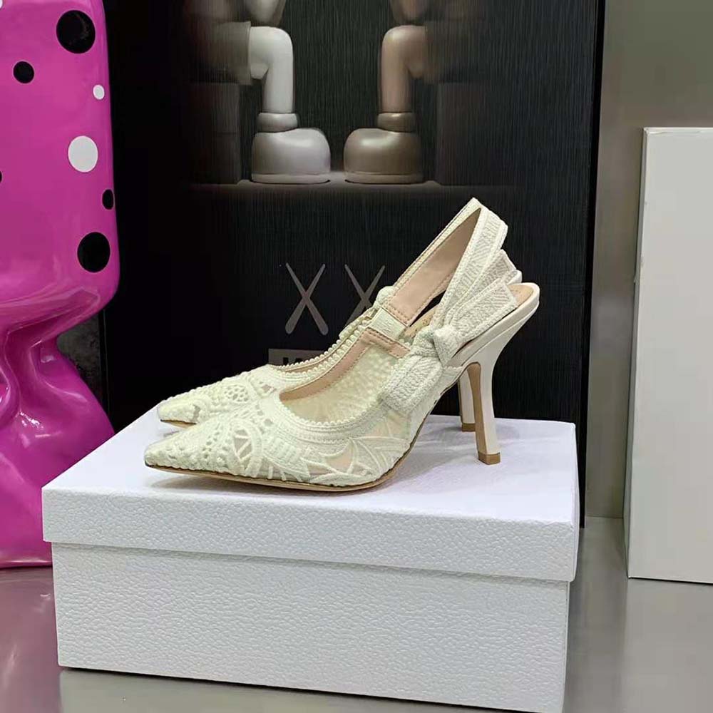 Dior Women J Adior Slingback Pump White Macramé Embroidered Cotton - image 5