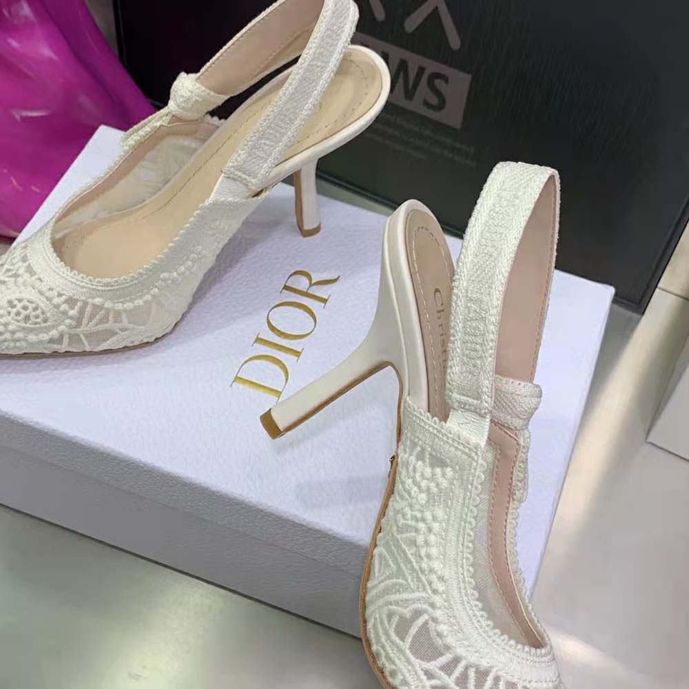 Dior Women J Adior Slingback Pump White Macramé Embroidered Cotton - image 7