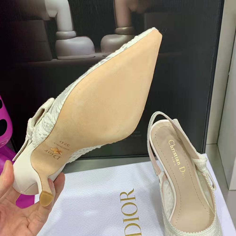 Dior Women J Adior Slingback Pump White Macramé Embroidered Cotton - image 10