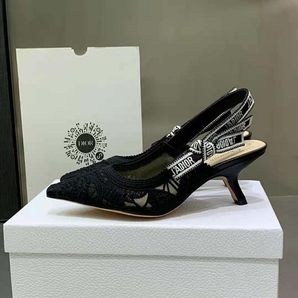 Dior Women J Sdior Slingback Pump Black Macramé Embroidered Cotton - image 4