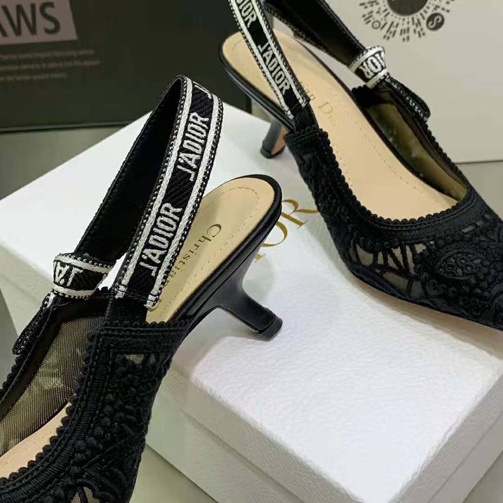 Dior Women J Sdior Slingback Pump Black Macramé Embroidered Cotton - image 9